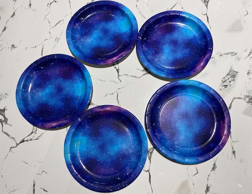 Blue Starry Sky Round Hot Stamping Thanksgiving Paper Plates