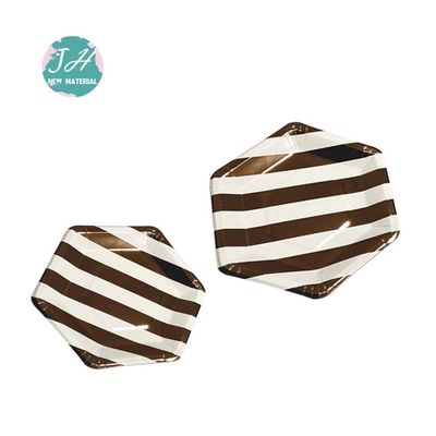 9inch White Golden Metallic Striped Round Disposable Paper Plate