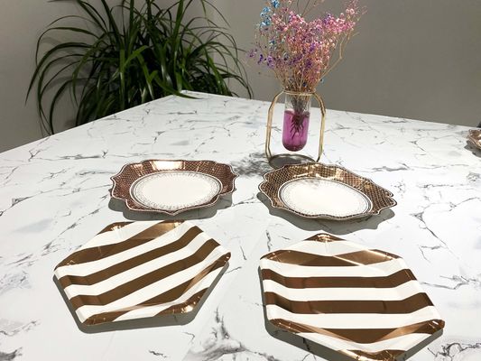 9inch White Golden Metallic Striped Round Disposable Paper Plate