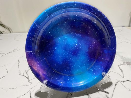 Disposable Starry Sky 9 Inch Coated Paper Plates For Kid Party