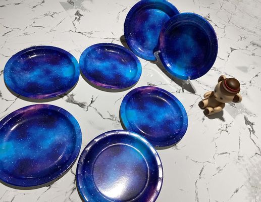 Disposable Starry Sky 9 Inch Coated Paper Plates For Kid Party